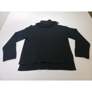 Bitte Kai Rand Womens Sweater Long Sleeve Fringe Turtleneck Tight Knit Black XS